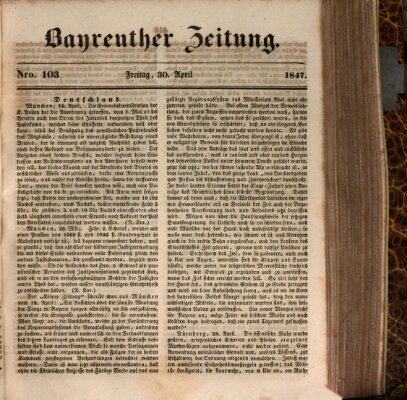 Bayreuther Zeitung Freitag 30. April 1847