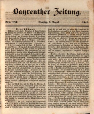 Bayreuther Zeitung Dienstag 3. August 1847