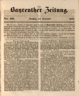 Bayreuther Zeitung Dienstag 14. September 1847