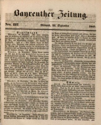 Bayreuther Zeitung Mittwoch 22. September 1847