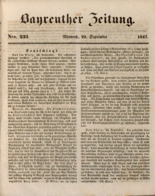 Bayreuther Zeitung Mittwoch 29. September 1847