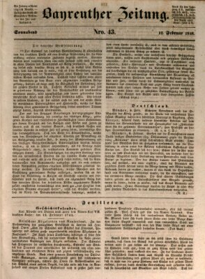 Bayreuther Zeitung Samstag 12. Februar 1848