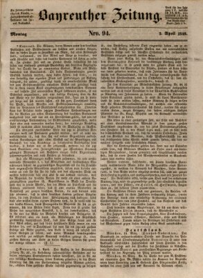 Bayreuther Zeitung Montag 3. April 1848