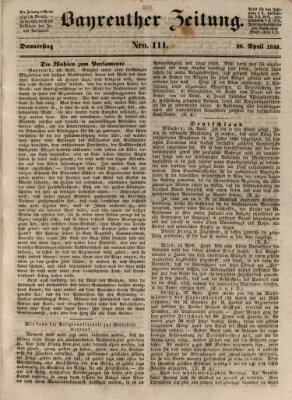 Bayreuther Zeitung Donnerstag 20. April 1848