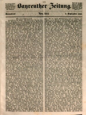 Bayreuther Zeitung Samstag 2. September 1848