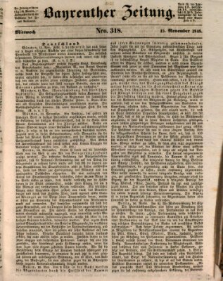 Bayreuther Zeitung Mittwoch 15. November 1848