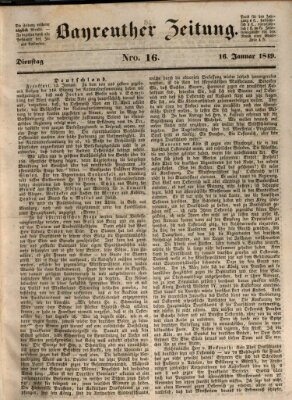 Bayreuther Zeitung Dienstag 16. Januar 1849