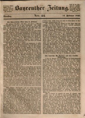 Bayreuther Zeitung Dienstag 13. Februar 1849