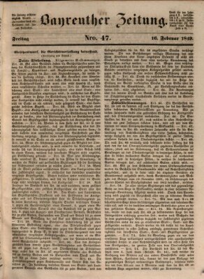 Bayreuther Zeitung Freitag 16. Februar 1849