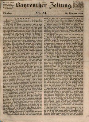 Bayreuther Zeitung Dienstag 20. Februar 1849