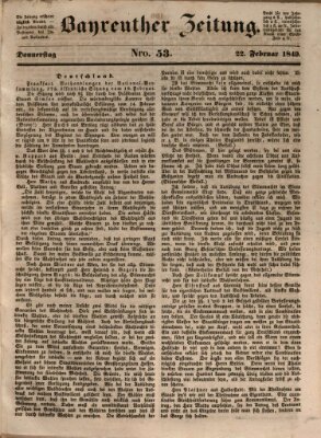 Bayreuther Zeitung Donnerstag 22. Februar 1849