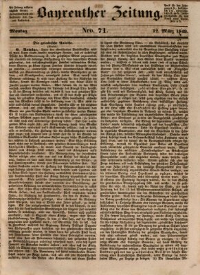 Bayreuther Zeitung Montag 12. März 1849