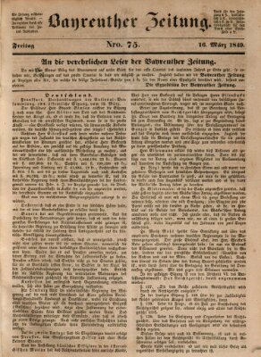 Bayreuther Zeitung Freitag 16. März 1849