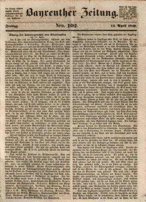 Bayreuther Zeitung Freitag 13. April 1849