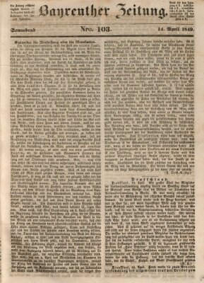 Bayreuther Zeitung Samstag 14. April 1849