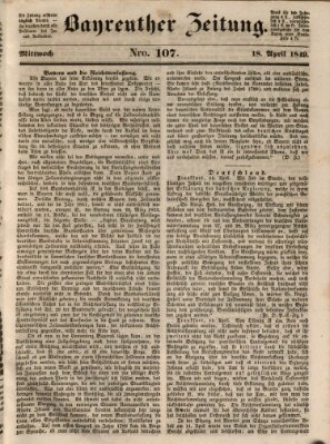 Bayreuther Zeitung Mittwoch 18. April 1849