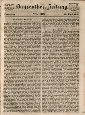 Bayreuther Zeitung Donnerstag 19. April 1849