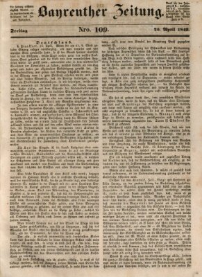 Bayreuther Zeitung Freitag 20. April 1849