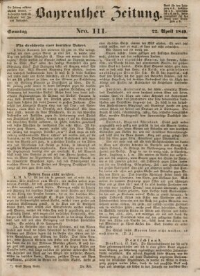 Bayreuther Zeitung Sonntag 22. April 1849