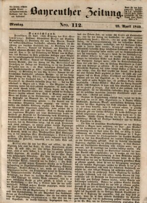 Bayreuther Zeitung Montag 23. April 1849