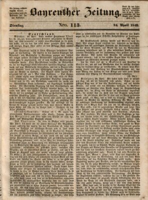 Bayreuther Zeitung Dienstag 24. April 1849