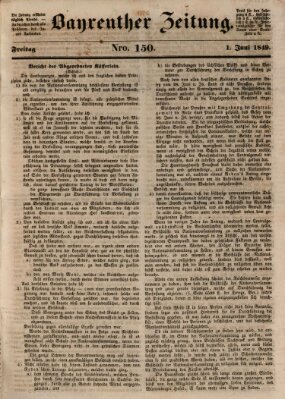 Bayreuther Zeitung Freitag 1. Juni 1849