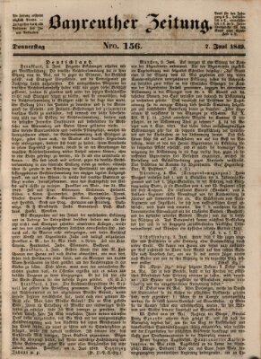 Bayreuther Zeitung Donnerstag 7. Juni 1849