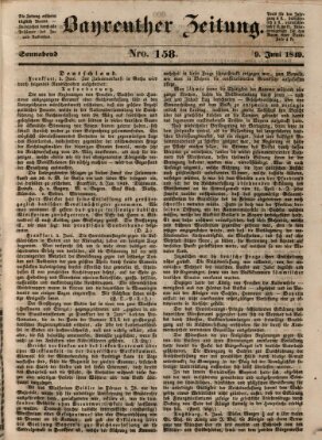 Bayreuther Zeitung Samstag 9. Juni 1849