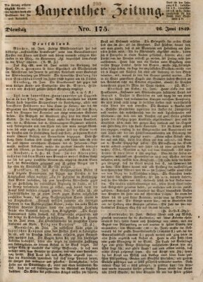 Bayreuther Zeitung Dienstag 26. Juni 1849