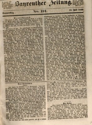 Bayreuther Zeitung Donnerstag 12. Juli 1849