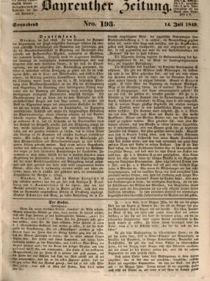 Bayreuther Zeitung Samstag 14. Juli 1849