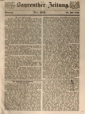 Bayreuther Zeitung Sonntag 22. Juli 1849