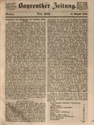 Bayreuther Zeitung Montag 6. August 1849