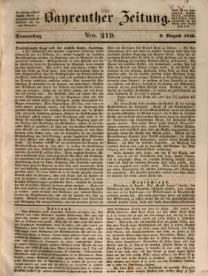 Bayreuther Zeitung Donnerstag 9. August 1849