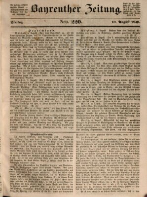 Bayreuther Zeitung Freitag 10. August 1849