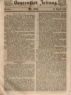 Bayreuther Zeitung Montag 13. August 1849