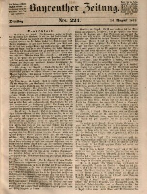 Bayreuther Zeitung Dienstag 14. August 1849