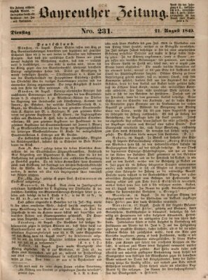 Bayreuther Zeitung Dienstag 21. August 1849