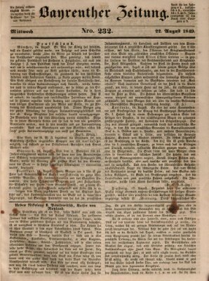 Bayreuther Zeitung Mittwoch 22. August 1849