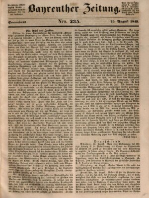 Bayreuther Zeitung Samstag 25. August 1849