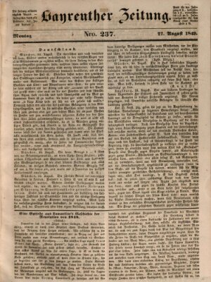 Bayreuther Zeitung Montag 27. August 1849