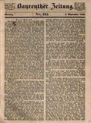 Bayreuther Zeitung Montag 3. September 1849