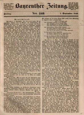 Bayreuther Zeitung Freitag 7. September 1849