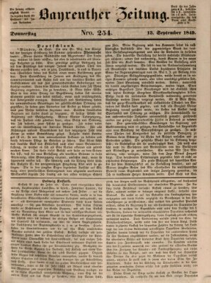 Bayreuther Zeitung Donnerstag 13. September 1849