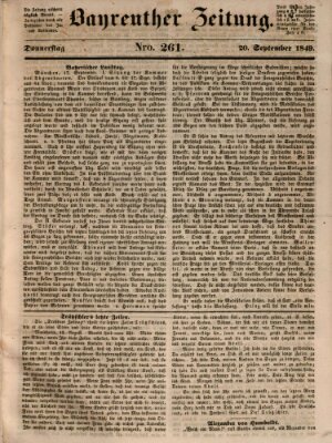 Bayreuther Zeitung Donnerstag 20. September 1849