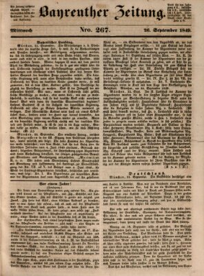 Bayreuther Zeitung Mittwoch 26. September 1849