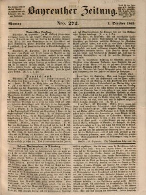 Bayreuther Zeitung Montag 1. Oktober 1849