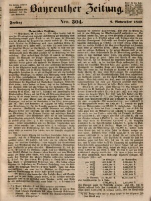 Bayreuther Zeitung Freitag 2. November 1849