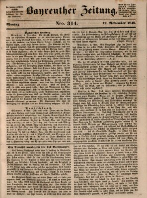 Bayreuther Zeitung Montag 12. November 1849