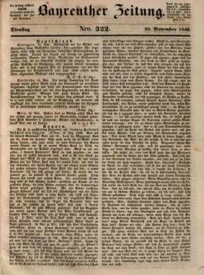 Bayreuther Zeitung Dienstag 20. November 1849